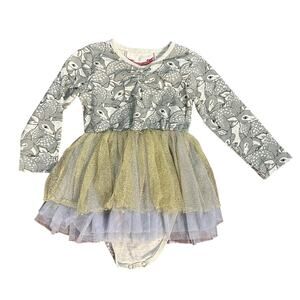 Grey Deer Print Tutu One-Piece Bodysuit for Kids
